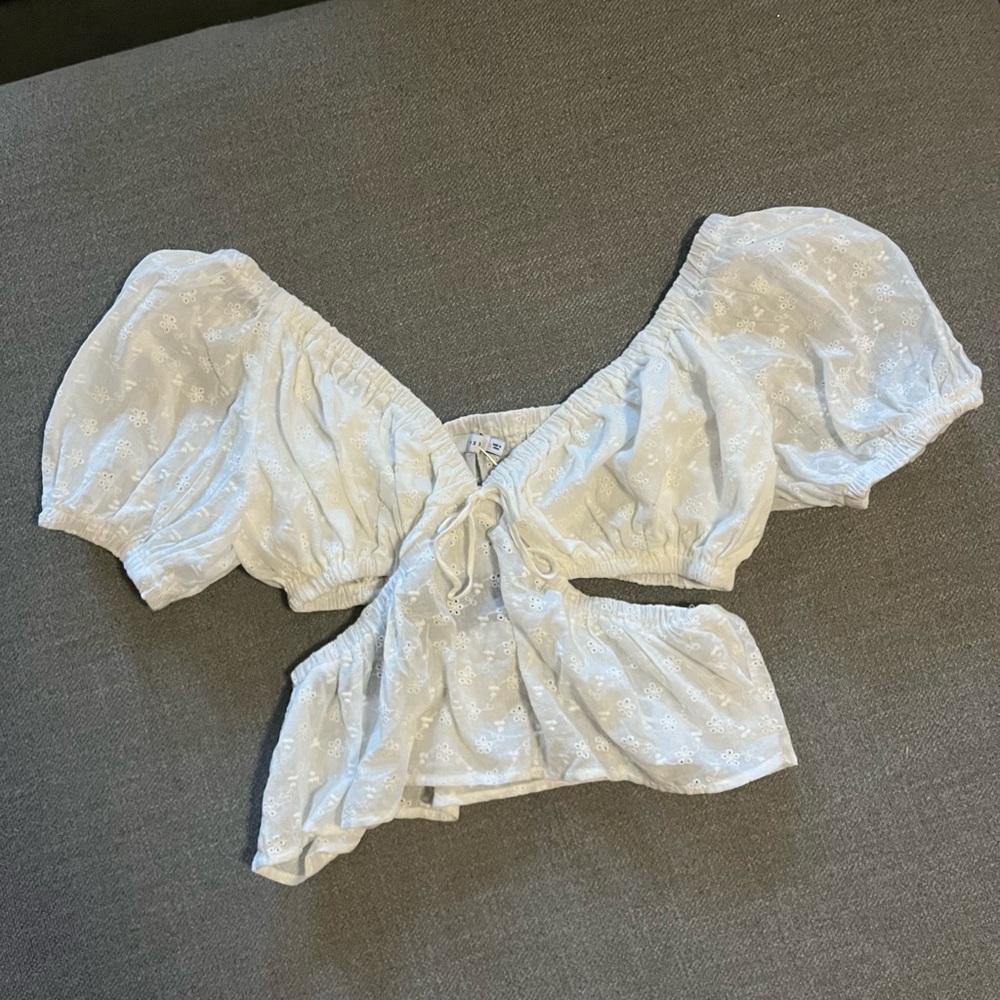 LUSH white lace top with cutout details